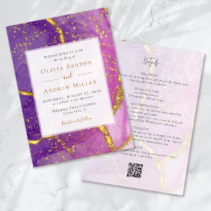 Convite Abstrato Dourado Roxo Único Tudo em Um Casamento Q