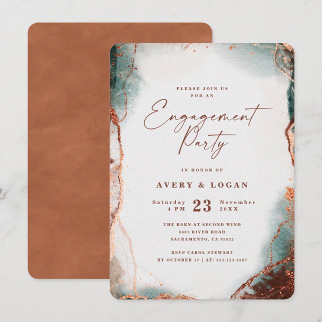 Convite Abstrato Eethal Terra Cotta Festa de noivado (Frente/Verso)