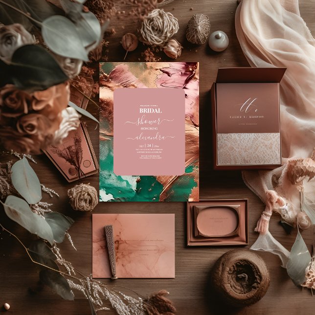 Convite Abstrato emerald green rosa dourada (Criador carregado)