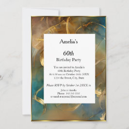 Convite Abstrato Festa de aniversário ouro azul-lacre mode