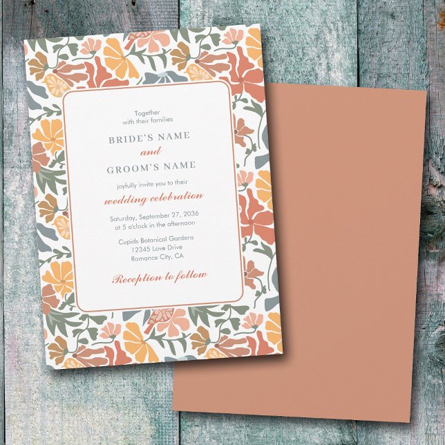 Convite Abstrato Floral & Birds Meio século Moderno Casame (Abstract Floral & Birds Mid Century Modern Wedding Invitation)