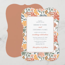 Convite Abstrato Floral & Birds Meio século Moderno Casame