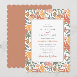 Convite Abstrato Floral & Birds Meio século Moderno Casame