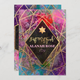 Convite Abstrato Geométrico Mitzvah, PixDezines