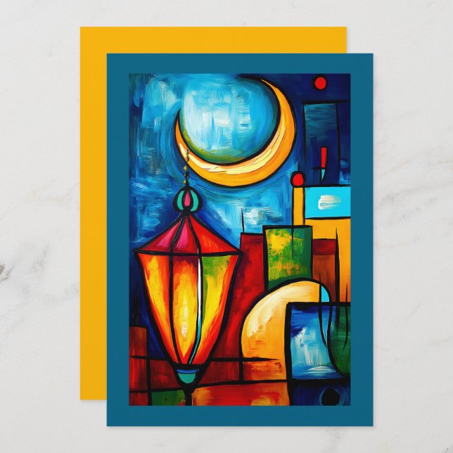 Convite Abstrato Geométrico Ramadã Lanterna e Crescente (Frente/Verso)