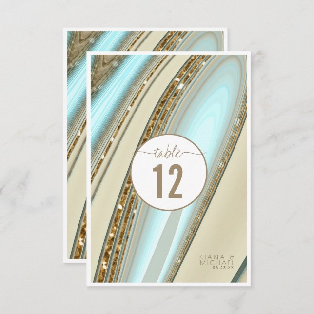 Convite Abstrato Glitter Strata Wedding Table Number ID903 (Frente/Verso)
