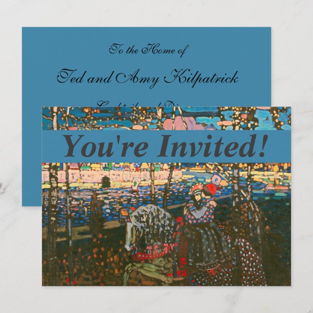 Convite Abstrato Kandinsky Casal Anel Colorido (Frente/Verso)