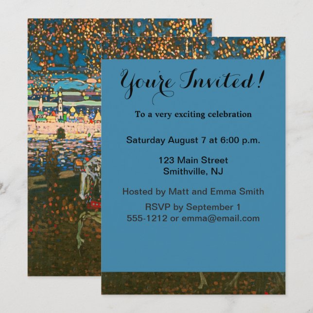 Convite Abstrato Kandinsky Casal Anel Colorido (Frente/Verso)