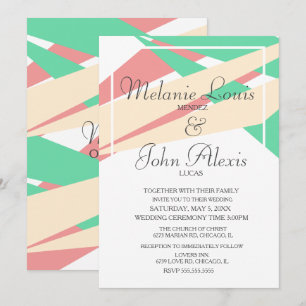 Convite Abstrato - Limão de Coral Moderno de Casamento Co