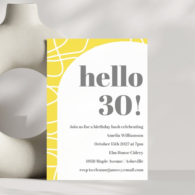 Convite Abstrato Modern Line Art Yellow Festa de aniversár (Criador carregado)