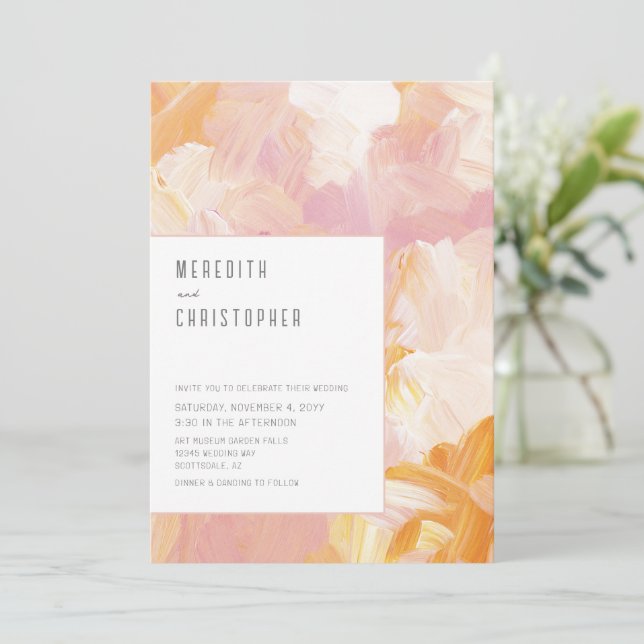 Convite Abstrato Modern Paint Casamento (Em pé/Frente)