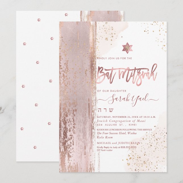 Convite Abstrato Moderno PixDezines Tallit Bat Mitzvah (Frente/Verso)