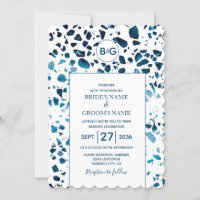 Abstrato moderno Terrazzo Mosaic Blue Wedding Invi