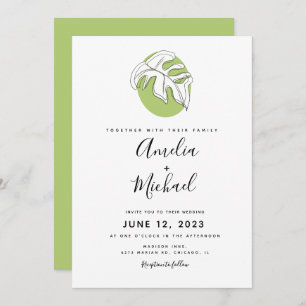 Convite Abstrato Monstera - Calor Botânico Desenhado à Mão