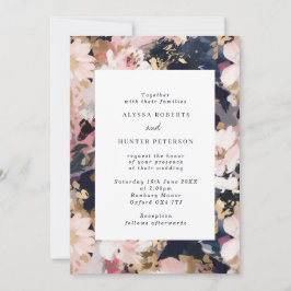 Convite Abstrato Painterly Blush & Marinho Floral Casament