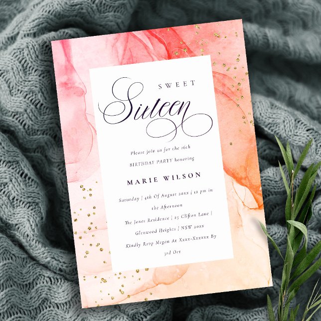 Convite Abstrato Pastel Cor de Laranja Rosa 16 Aniversário (Criador carregado)