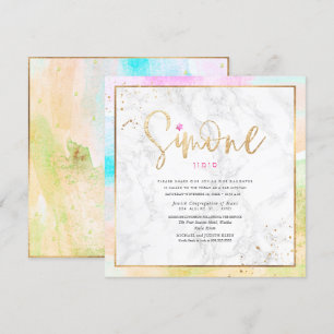 Convite Abstrato Pastel Watercolor Waves Bat Mitzvah