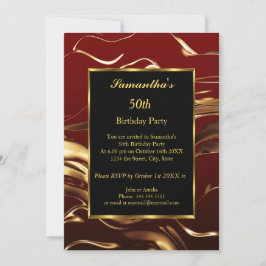 Convite abstrato preto Dourado da 50ª Festa de aniversário
