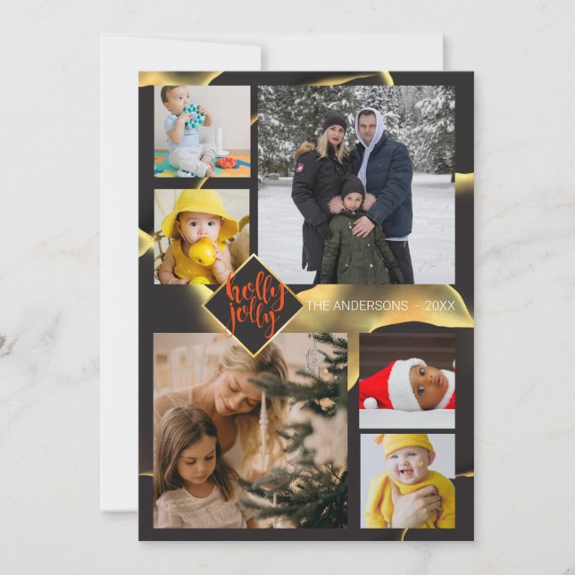 Convite Abstrato preto Holly Jolly Foto de Natal (Frente)