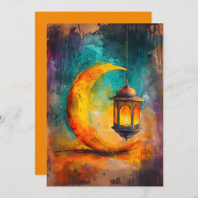 Convite Abstrato Ramadan Crescent Elegance ه ل ا ل ر م ض ا (Frente/Verso)