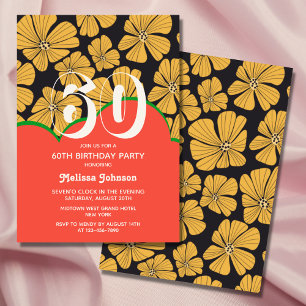 Convite Abstrato Retro Chamomile Amarelo Floral Aniversári