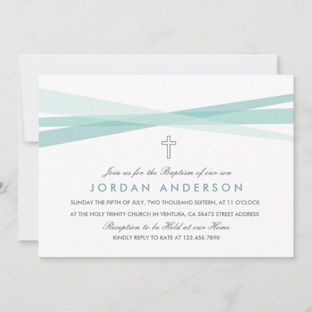 Convite Abstrato Ribbons Baptism Invite (Frente)