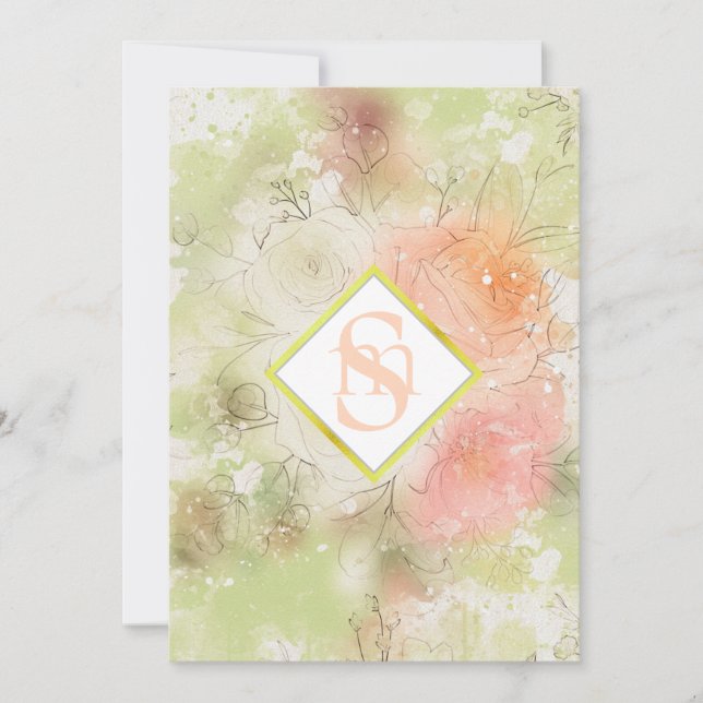 Convite *~ Abstrato Romântico AR26 QR + RSVP Floral (Frente)