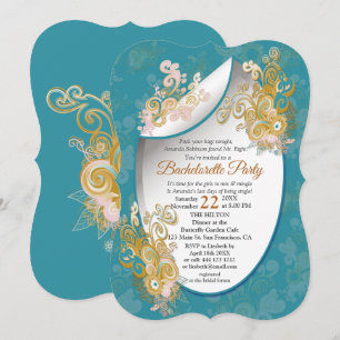 Convite Abstrato rosa alegre, azul-céu - Flores rosa