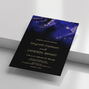 Convite Abstrato Royal Blue e Dourado Álcool