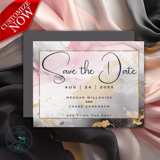 Convite Abstrato Salve a data - preto Dourado, cor-de-rosa (Easy to Personalize )