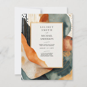 Convite Abstrato Verde-Teal Escandinavo Japandi