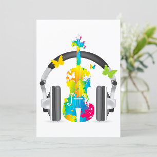 Convite Abstrato Violin com Fones de ouvido e Arte Musical