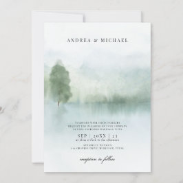 Convite Abstrato Watercolor Lake e Trees Wedding