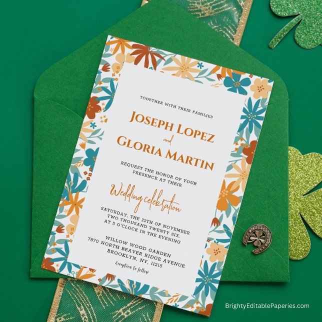 Convite Abstrato Wildflower Chic Bold Bright Boho (Charm in every card! 🌼 #ChicInvites)