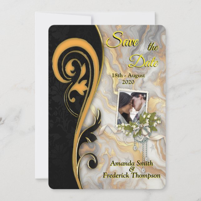 Convite Abstratos Dourados em Texturas Márteis Pretas e Mi (Frente)