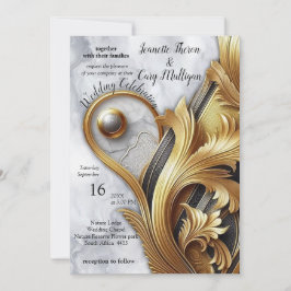 Convite Abstratos Dourados em Texturas Márteis Pretas e Mi