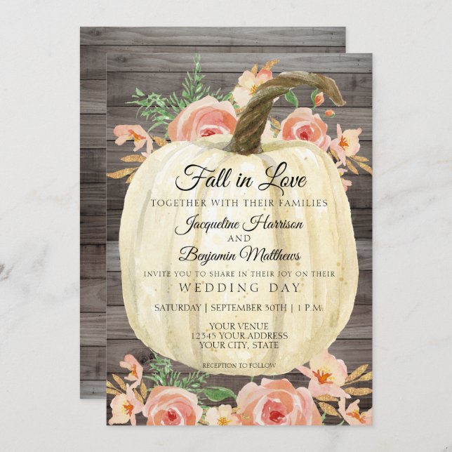 Convite Abuela de Madeira Floral de Aquarela Rústica Abóbo (Frente/Verso)