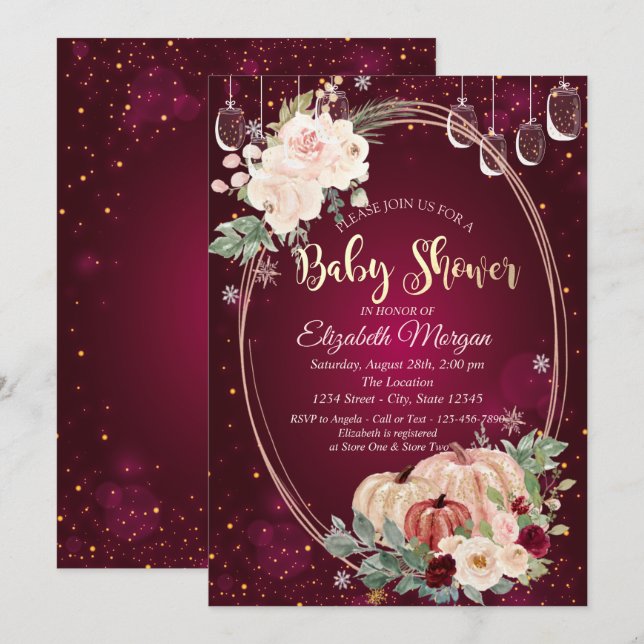 Convite Abuelas de água,Pompas,Flores Baby Shower  (Frente/Verso)