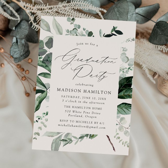 Convite Abundant Greenery Cream Festa de formatura (Criador carregado)