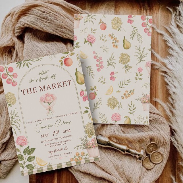 Convite Acabado de sair do Chá de Noiva do Mercado Mercado (Fresh Off the Market Bridal Shower Farmers Market Invitation)