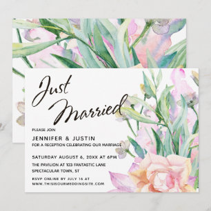 Convite Acabados de Casar Buquê Floral Artístico Aquarela