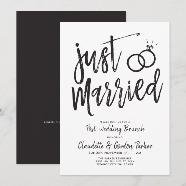 Convite Acabaram de Casar Roteiro para Brunch Pós-Casament (Frente/Verso)