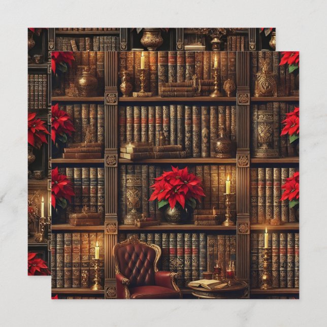 Convite Academia Dark Imprimível Poinsettia Bookshelf (Frente/Verso)