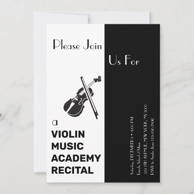 Convite Academia de Música de Violino Recital Moderno Eleg (Frente)