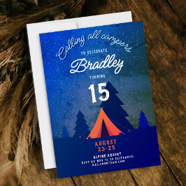 Convite Acampamento ao Ar Livre Cool Blue Campfire 15ª Flo