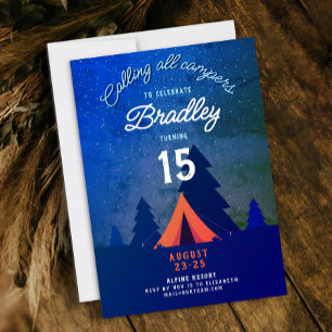 Convite Acampamento ao Ar Livre Cool Blue Campfire 15ª Flo