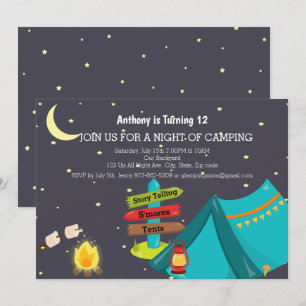 Convite Acampamento Com Festa de aniversário De Campfire