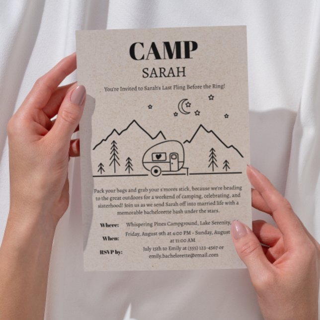 Convite Acampamento de Despedida de Solteira e Itinerário  (Criador carregado)