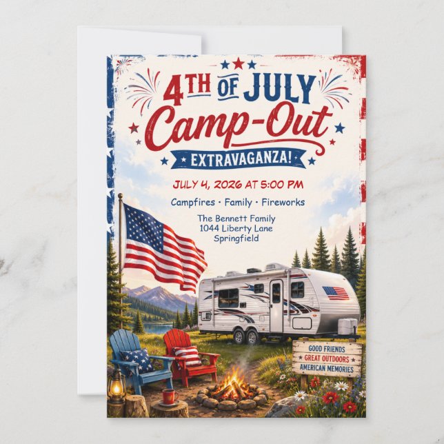 Convite Acampamento de Quatro de Julho - Camping de RV Pat (Frente)
