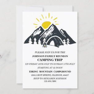 Convite Acampamento de Tenda na Montanha Preto e Branco Re